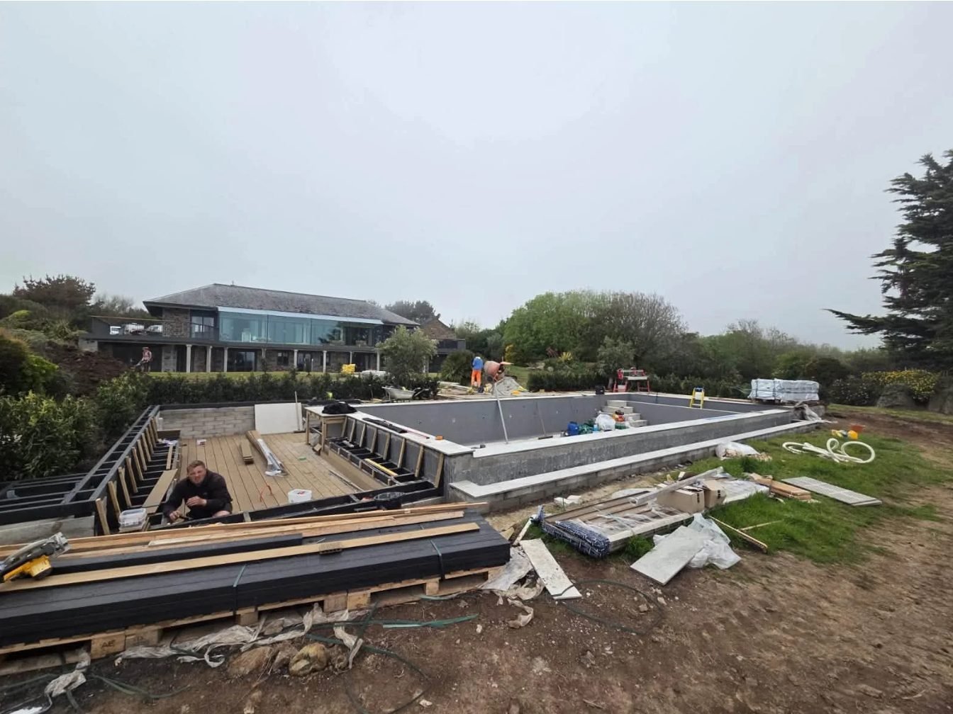 Decking works around the pool